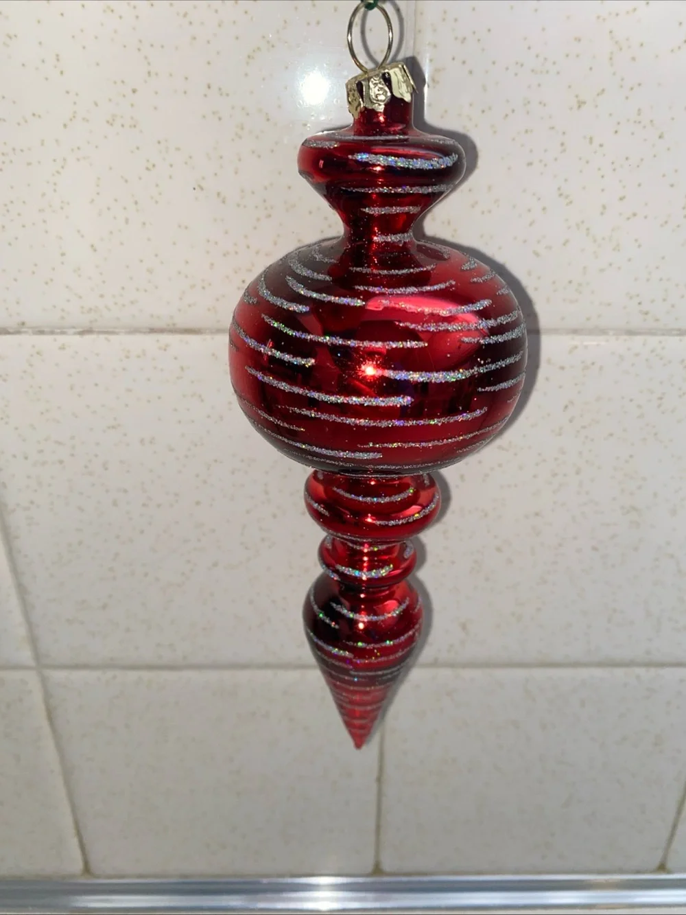 Vintage‎ Red Glitter Accents Glass Christmas Ornament